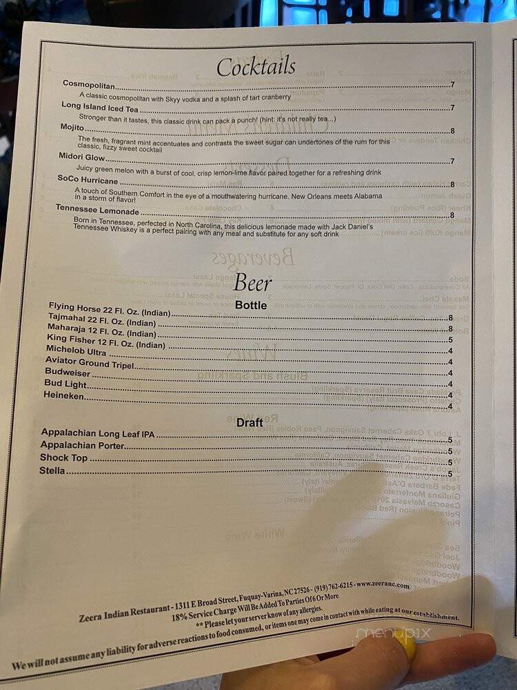 Zeera Indian Restaurant - Fuquay Varina, NC menu_pic
