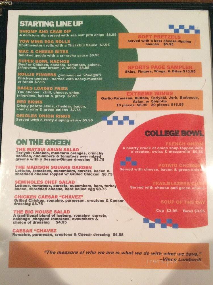 Sports Page - Knightdale, NC menu_pic