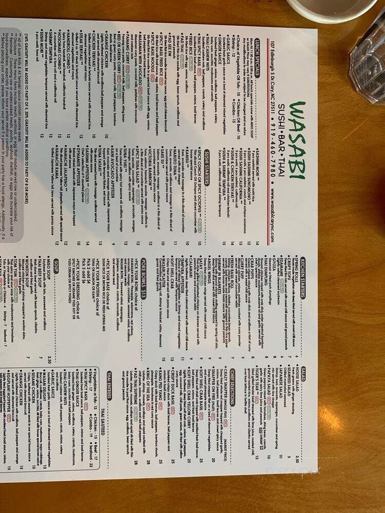Wasabi - Cary, NC menu_pic