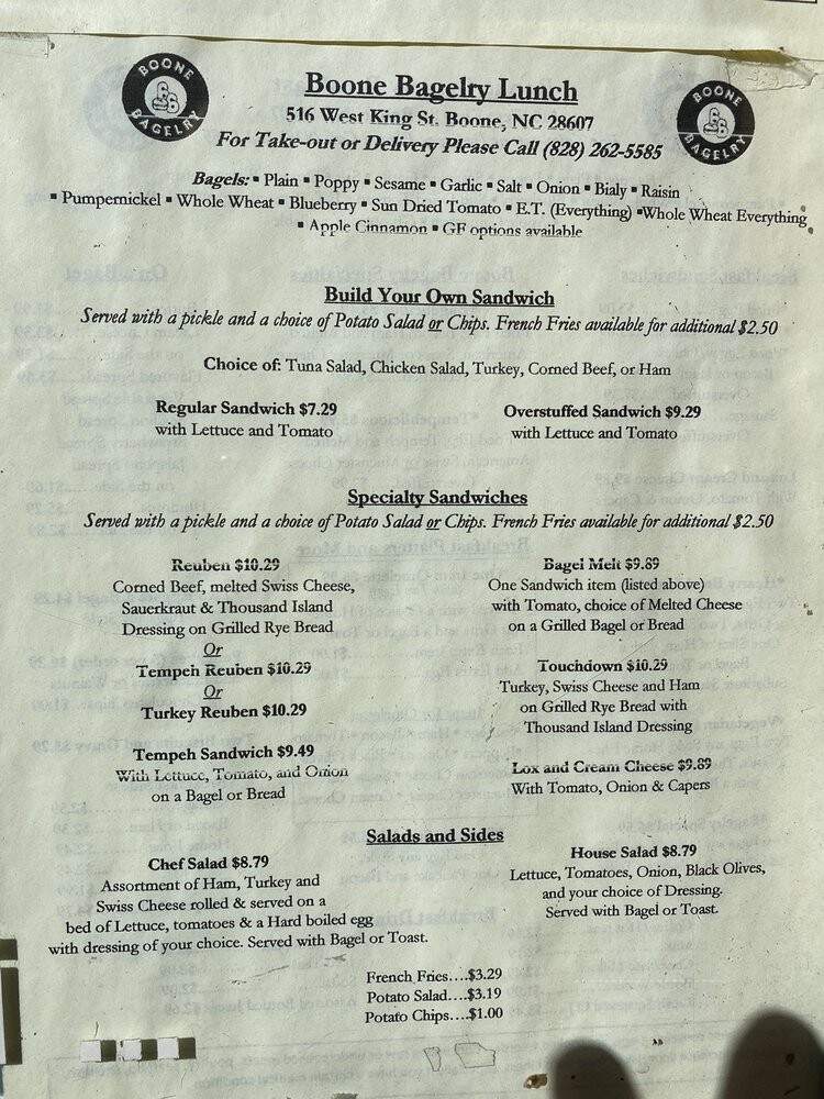 Boone Bagelry - Boone, NC menu_pic