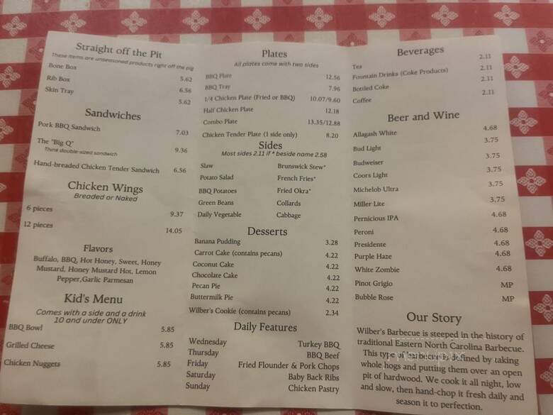 Wilber's Barbecue - Goldsboro, NC menu_pic