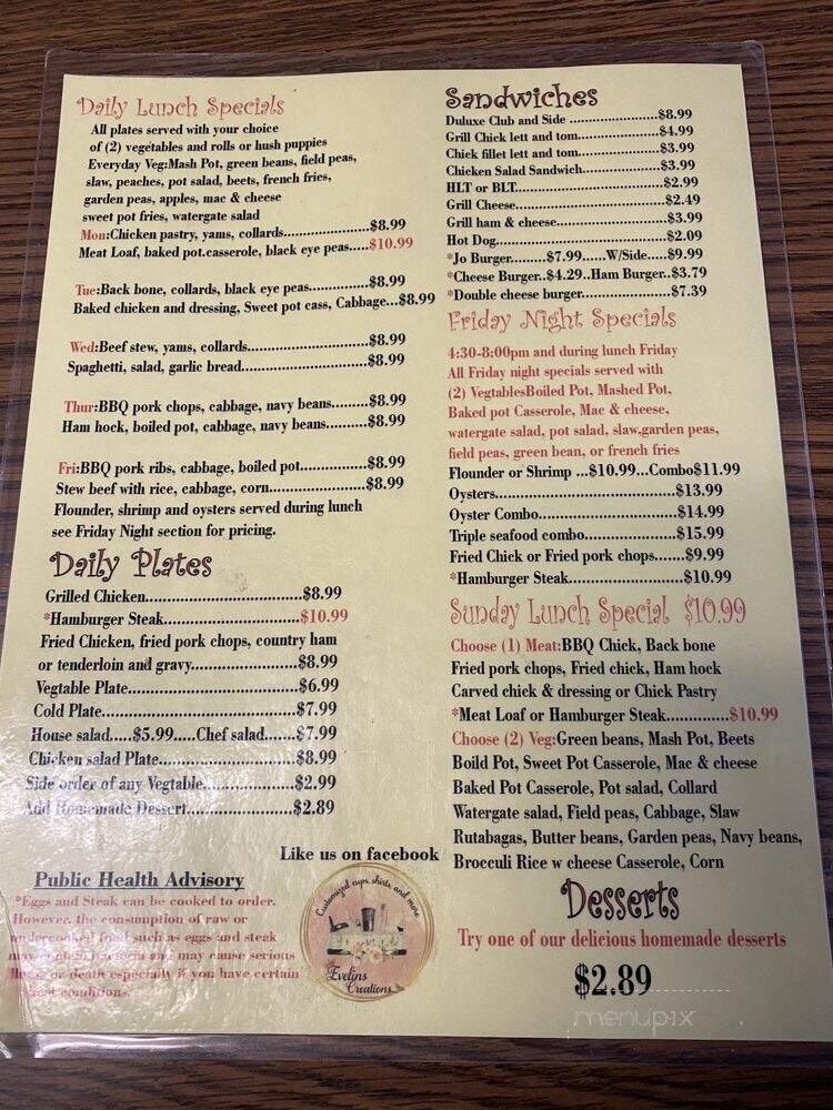 Country Restaurant - Wilson, NC menu_pic