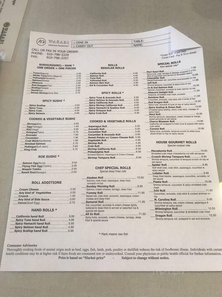Mineh Sushi - Wilmington, NC menu_pic