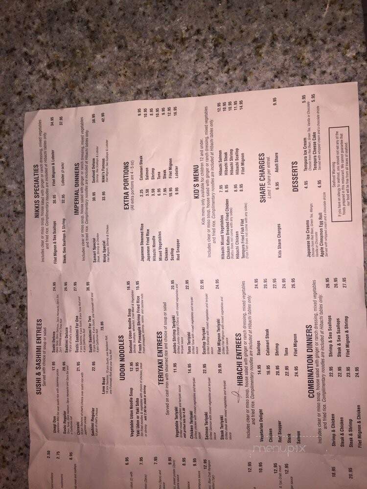 Nikki's Restaurant & Sushi Bar - Wilmington, NC menu_pic
