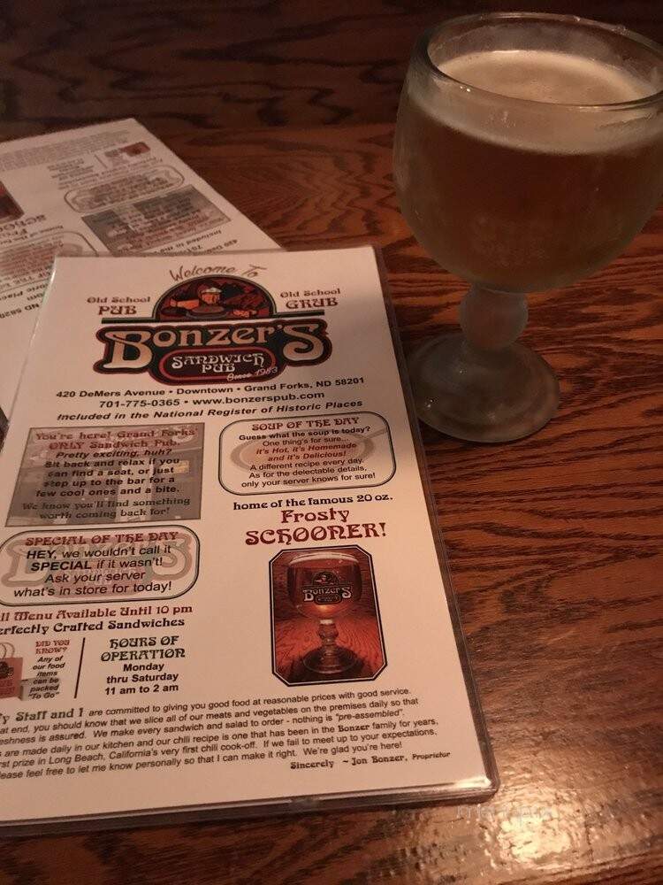 Bonzer's Sandwich Pub - Grand Forks, ND menu_pic