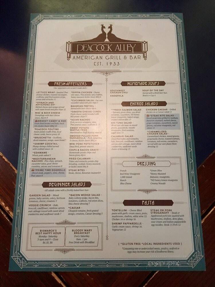 Peacock Alley Bar & Grill - Bismarck, ND menu_pic