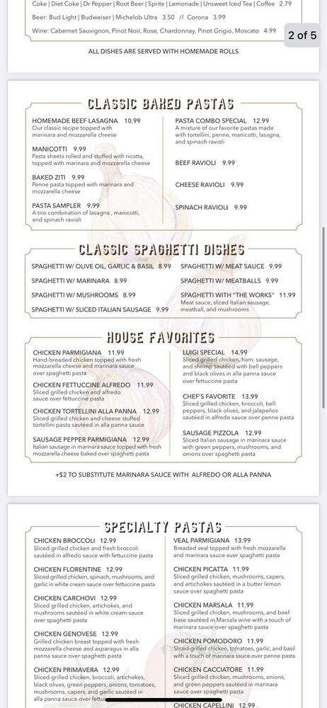 Luigi's Italian Restaurant - Atoka, OK menu_pic