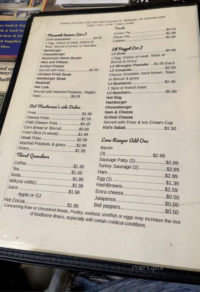 Out West Cafe - Tahlequah, OK menu_pic