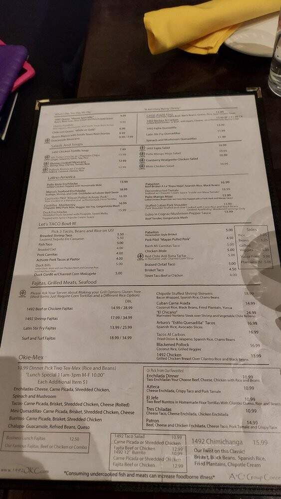 1492 New World Latin Cuisine - Oklahoma City, OK menu_pic