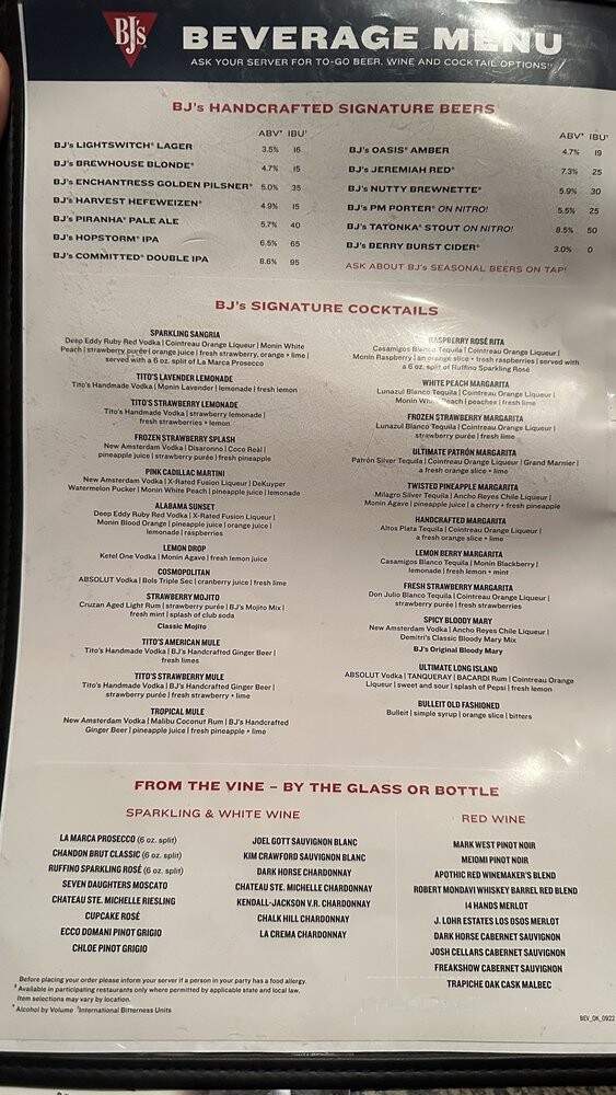 B J's Restaurant - Norman, OK menu_pic