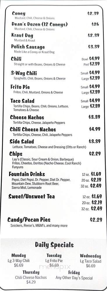 Dean's Coney Island - Sand Springs, OK menu_pic