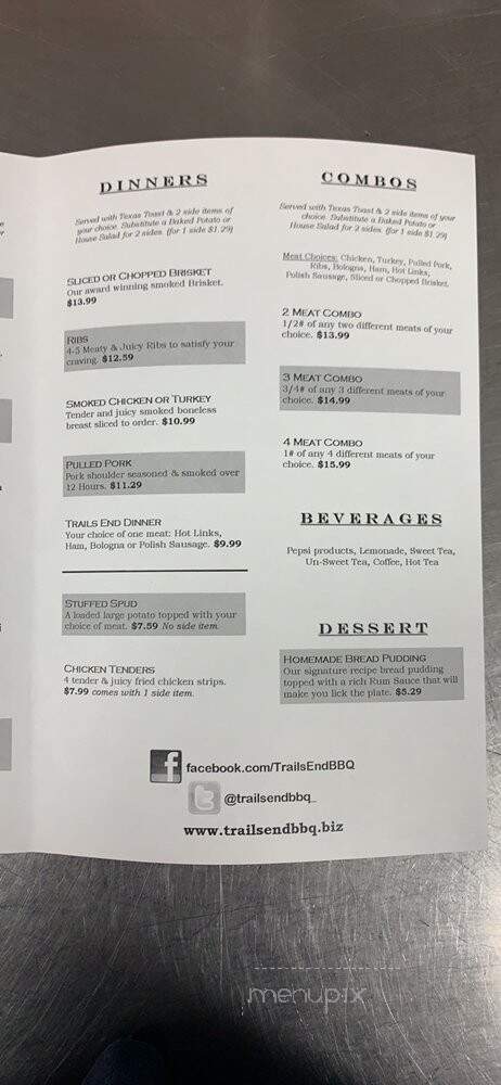 Trails End - Owasso, OK menu_pic