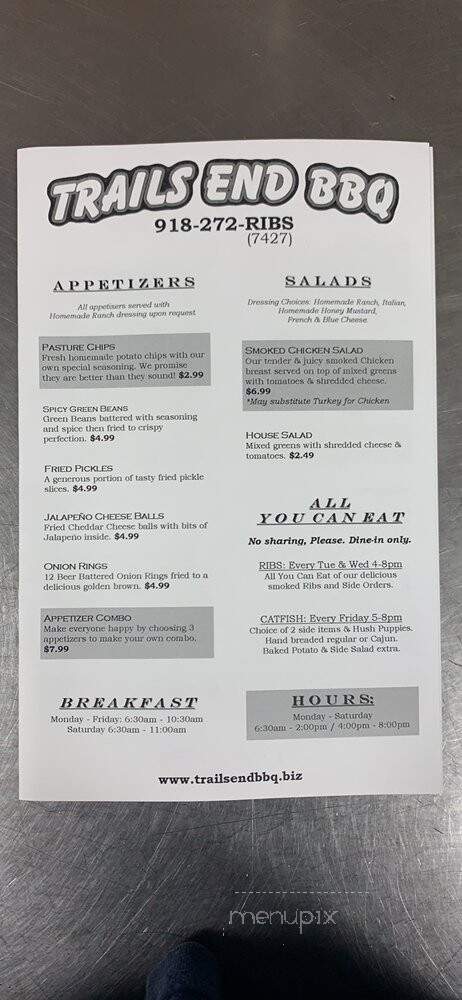 Trails End - Owasso, OK menu_pic