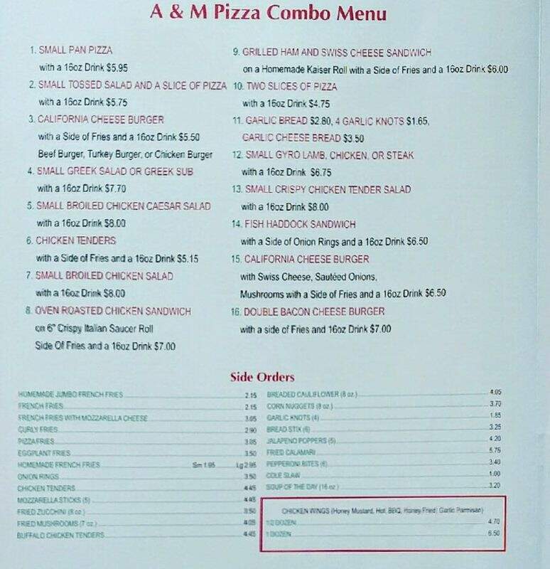 A & M Pizza Restaurant - Palmyra, PA menu_pic