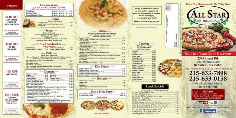 Allstar Pizza - Bensalem, PA menu_pic