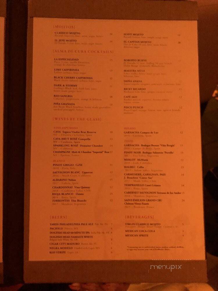 Alma De Cuba - Philadelphia, PA menu_pic