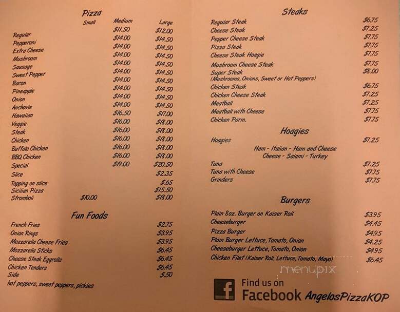 Angelo's Pizza Co - King Of Prussia, PA menu_pic