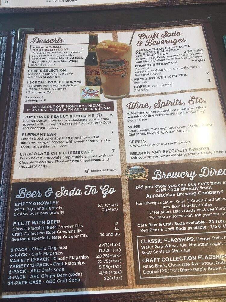 Appalachian Brewing Co - Gettysburg, PA menu_pic