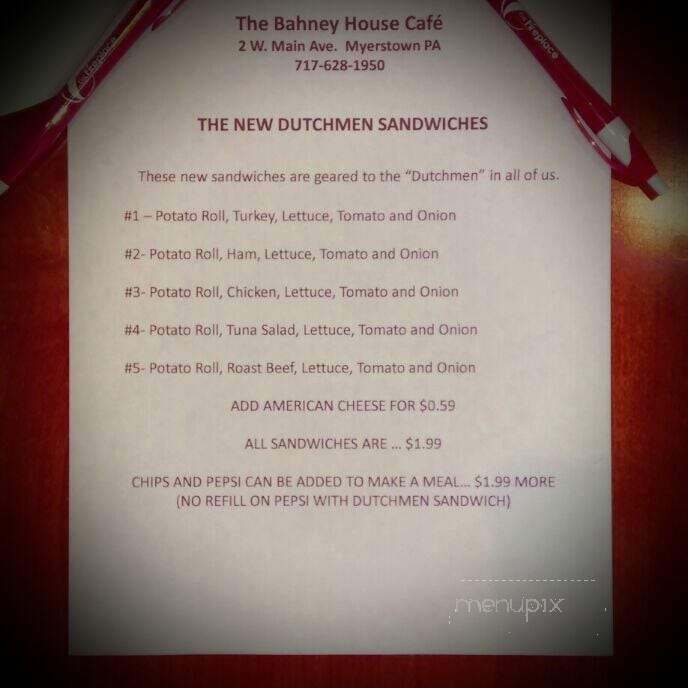 Bahney House - Myerstown, PA menu_pic