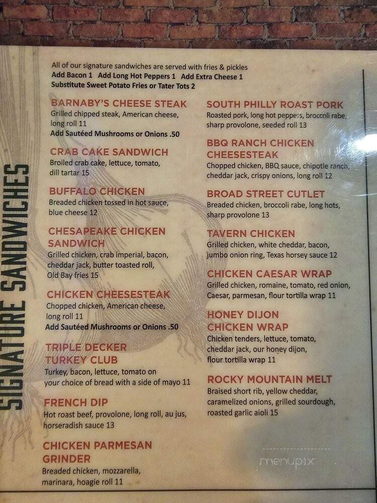 Barnaby's Of America - Havertown, PA menu_pic