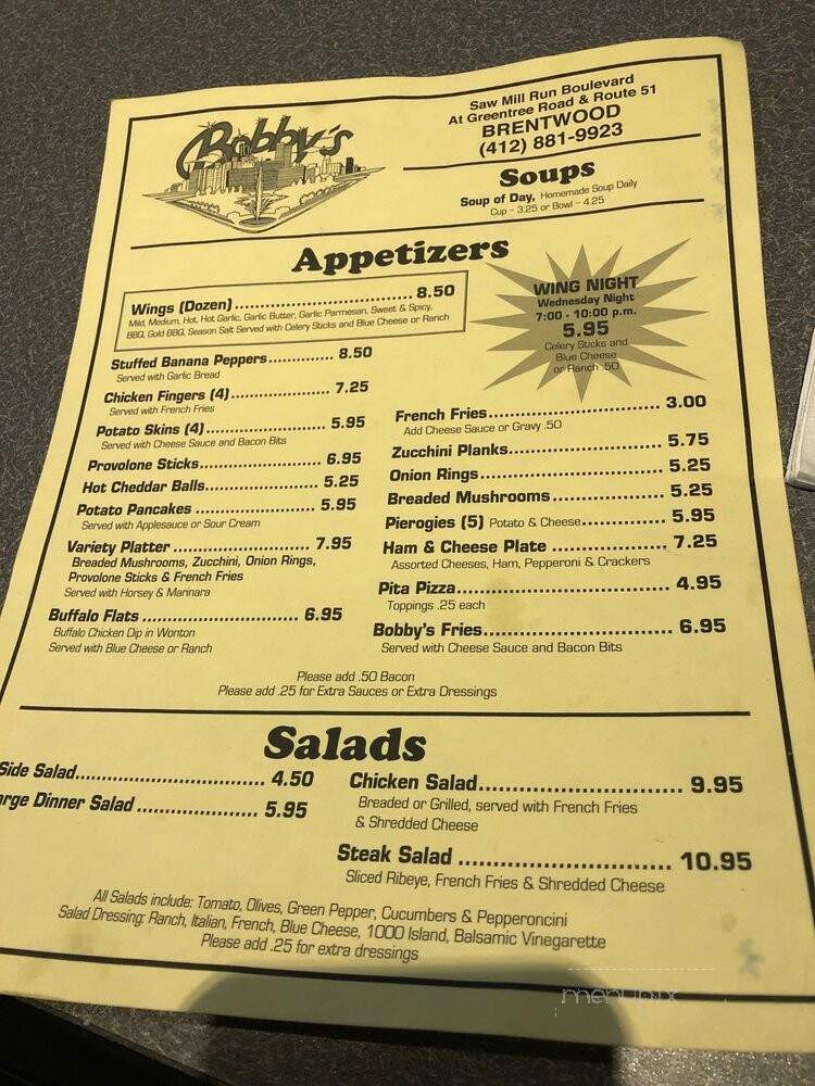 Bobby's Lounge - Pittsburgh, PA menu_pic