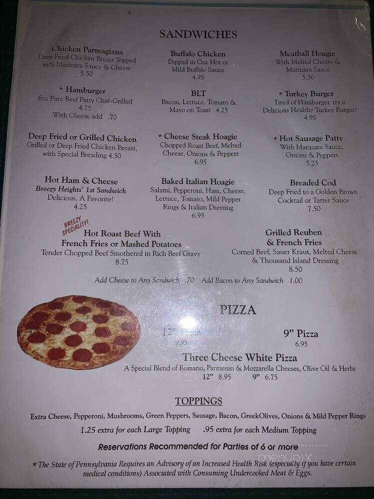 Breezy Heights Tavern - Avella, PA menu_pic