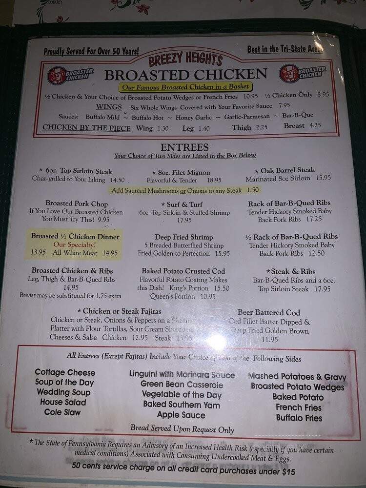 Breezy Heights Tavern - Avella, PA menu_pic