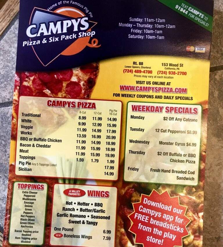 Campys Pizza - California, PA menu_pic