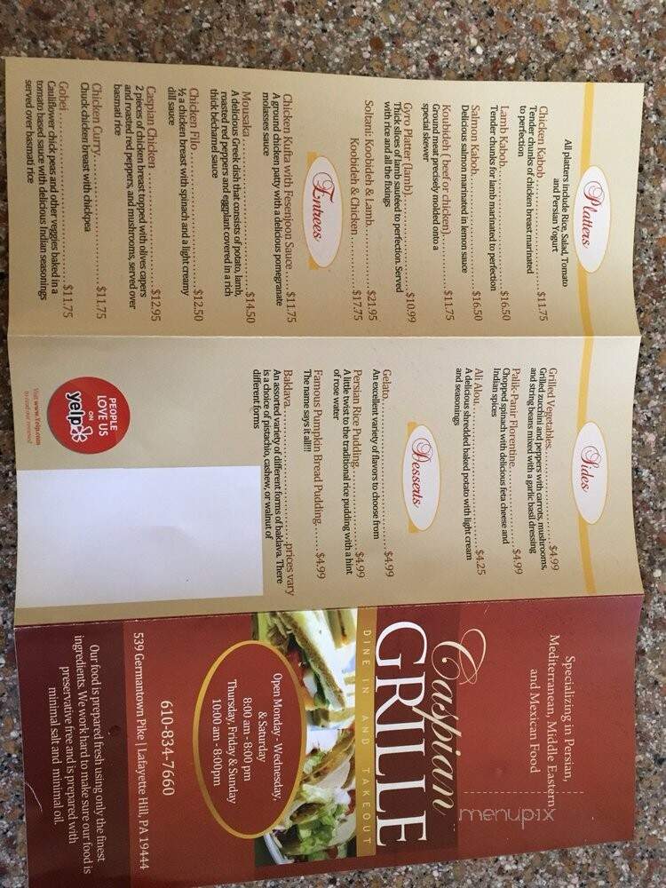 Caspian Grille - Lafayette Hill, PA menu_pic