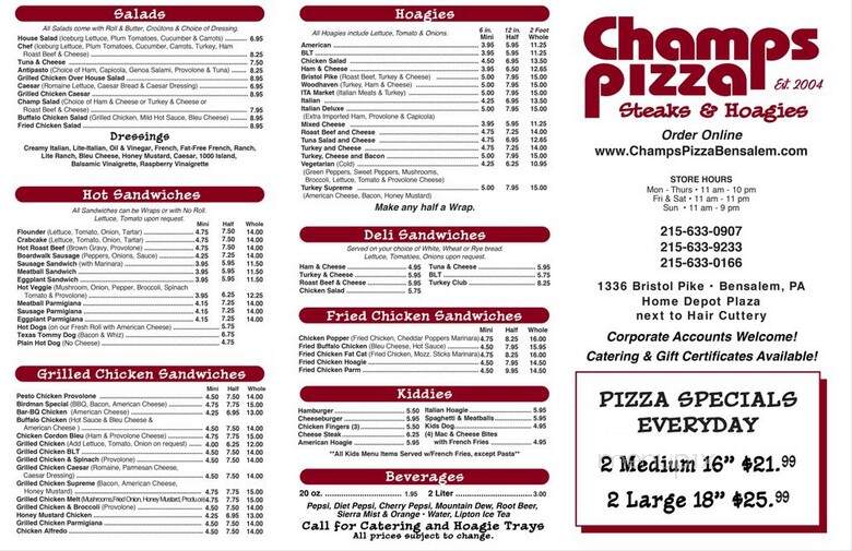 Champ's Pizza - Bensalem, PA menu_pic