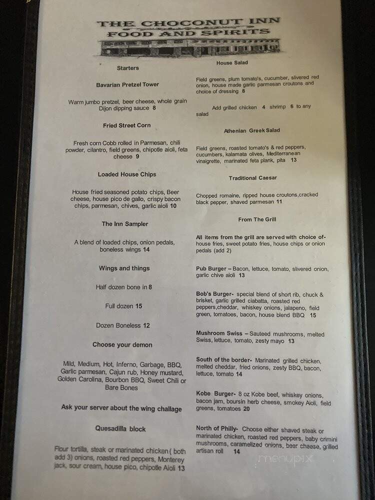 Choconut Inn - Friendsville, PA menu_pic