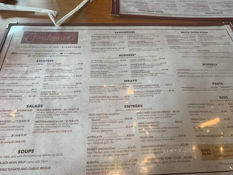 Christopher's Restaurant - Wayne, PA menu_pic