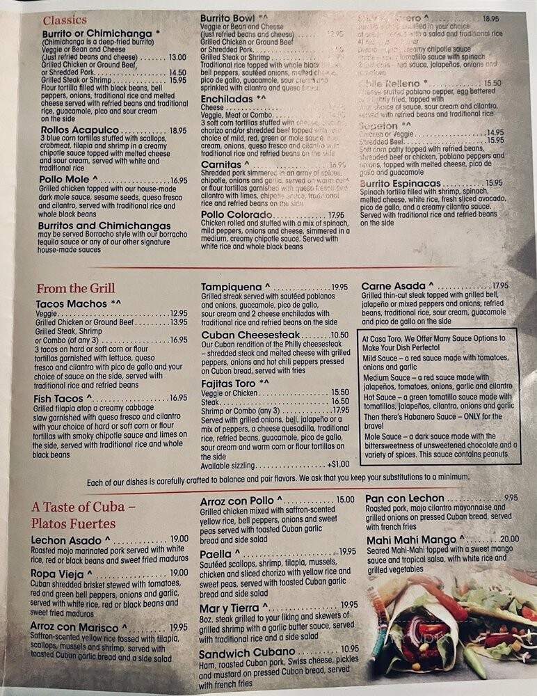 Cosa Toro Mexican Grill - Coopersburg, PA menu_pic