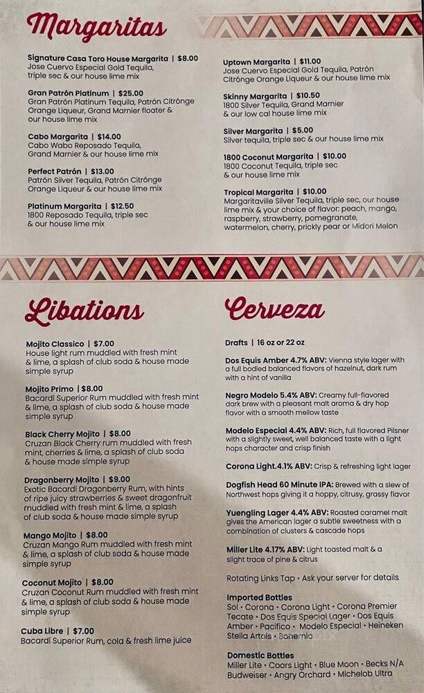 Cosa Toro Mexican Grill - Coopersburg, PA menu_pic