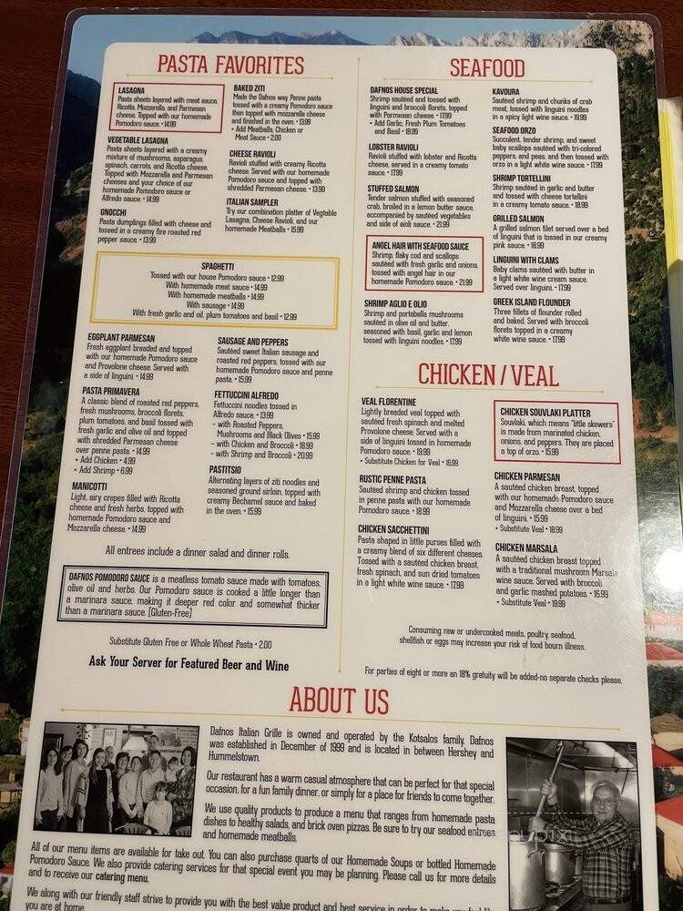 Dafnos Italian Grille - Hummelstown, PA menu_pic
