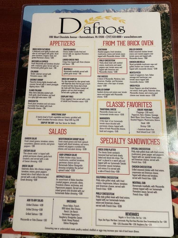 Dafnos Italian Grille - Hummelstown, PA menu_pic