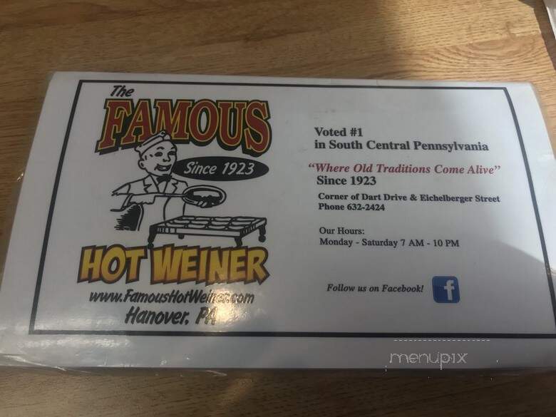 Famous Hot Wiener North - Hanover, PA menu_pic