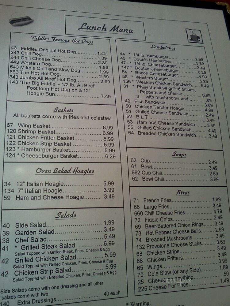 Fiddle's Restaurant - Brownsville, PA menu_pic