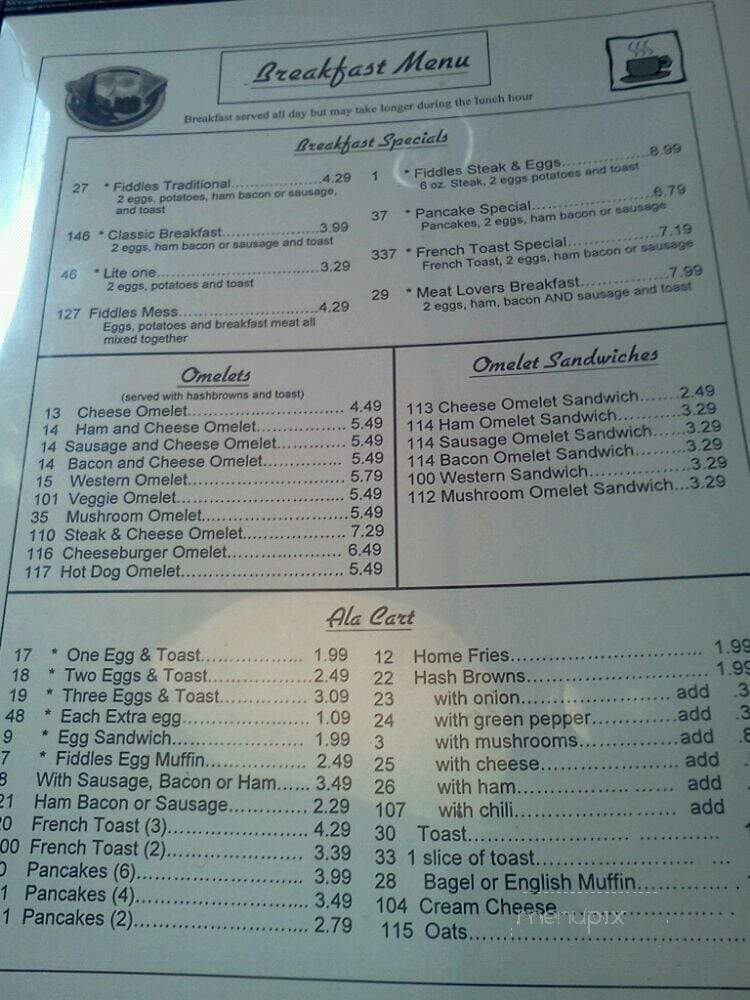 Fiddle's Restaurant - Brownsville, PA menu_pic