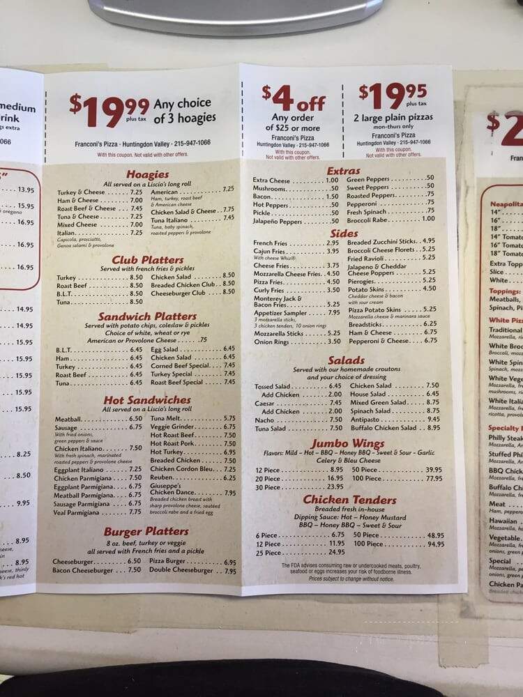 Franconi's Pizza - Huntingdon Valley, PA menu_pic