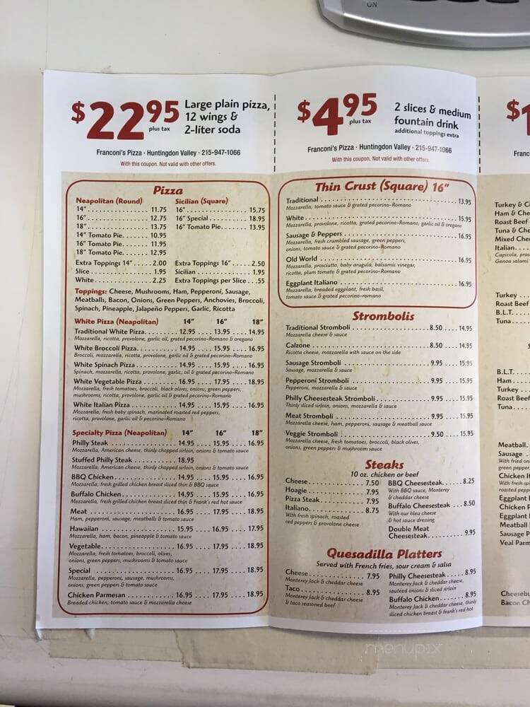 Franconi's Pizza - Huntingdon Valley, PA menu_pic
