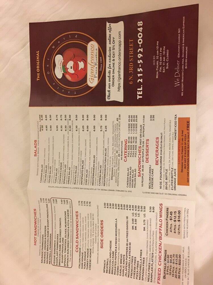 Gian Franco Pizza Rustica - Philadelphia, PA menu_pic