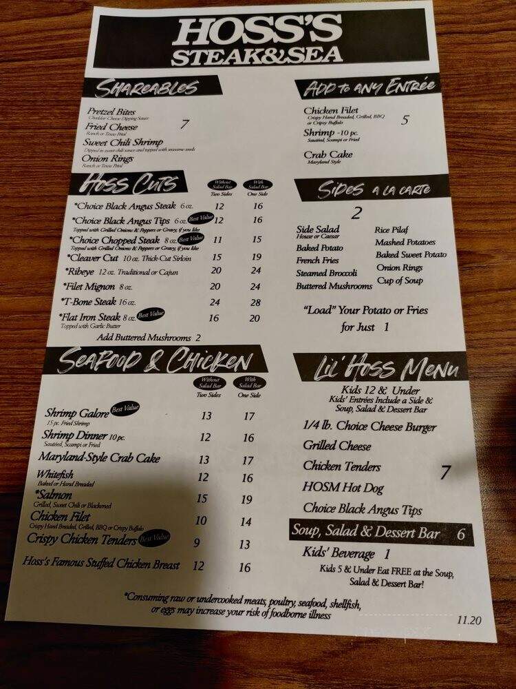 Hoss's Steak & Sea House - Pleasant Hills, PA menu_pic