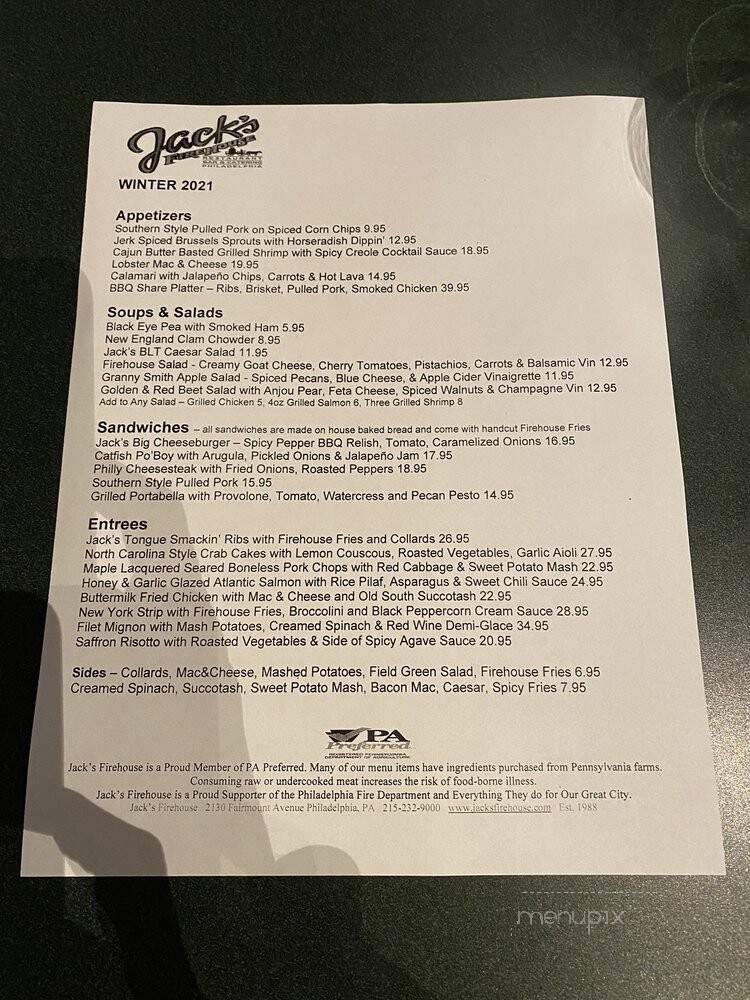 Jack's Firehouse - Philadelphia, PA menu_pic