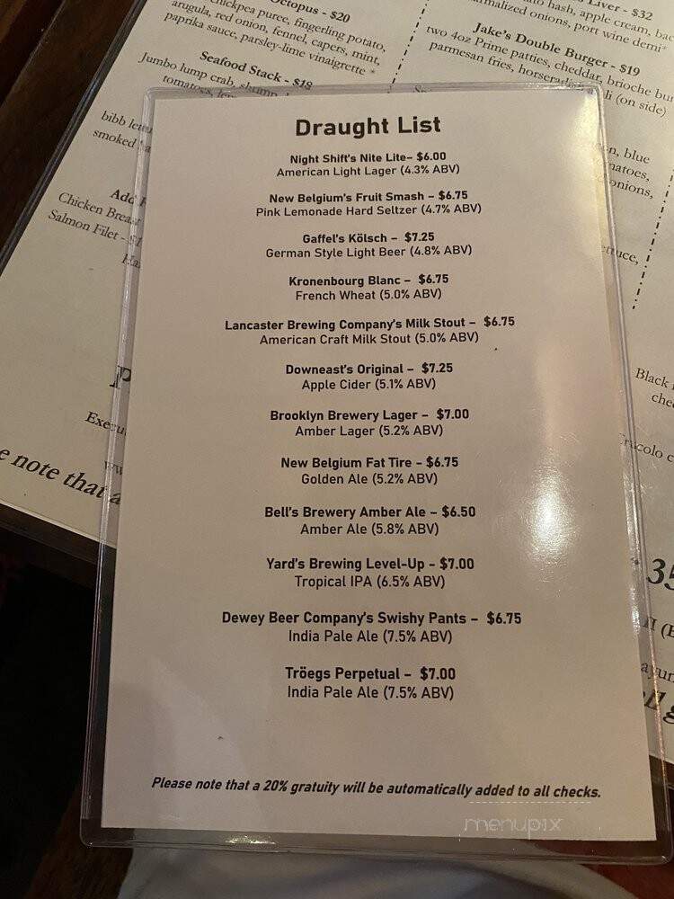 Jake's Restaurant & Bar - Philadelphia, PA menu_pic