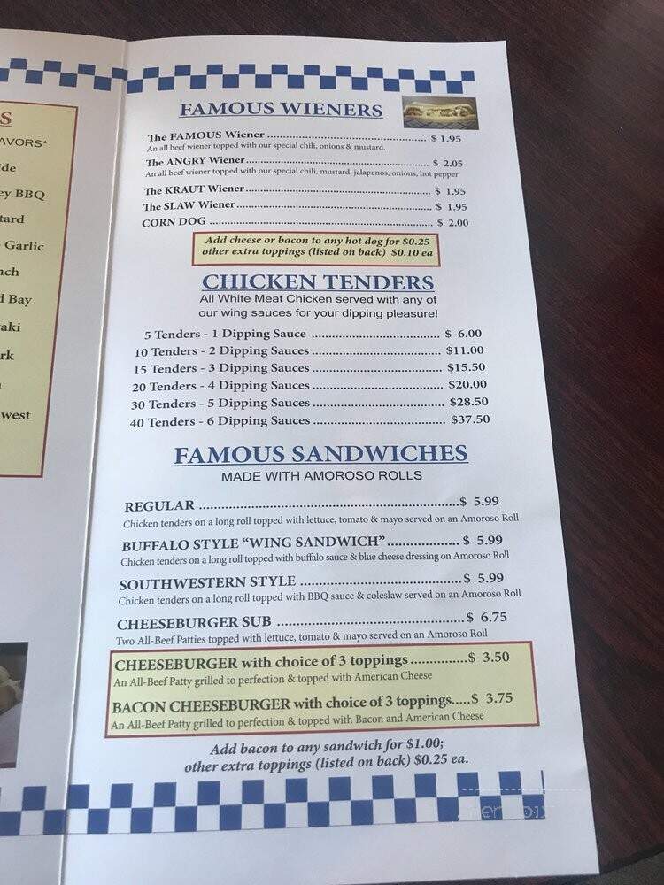 Joe's Famous Wings & Weiners - Leola, PA menu_pic