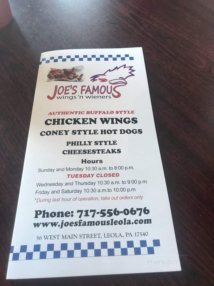 Joe's Famous Wings & Weiners - Leola, PA menu_pic