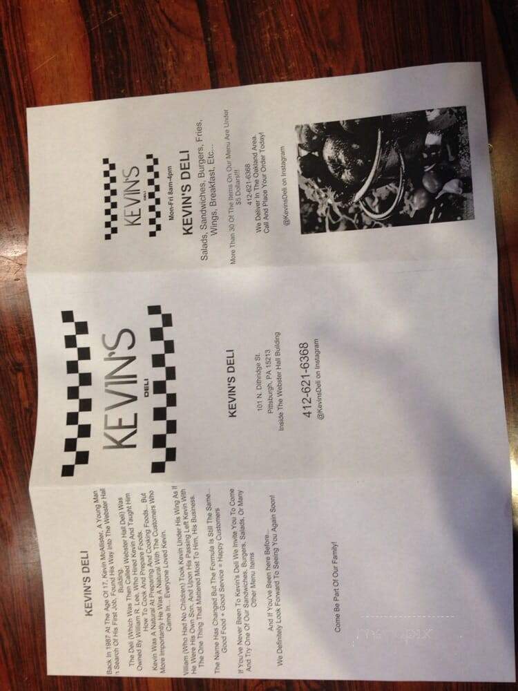 Kevin's Deli - Pittsburgh, PA menu_pic