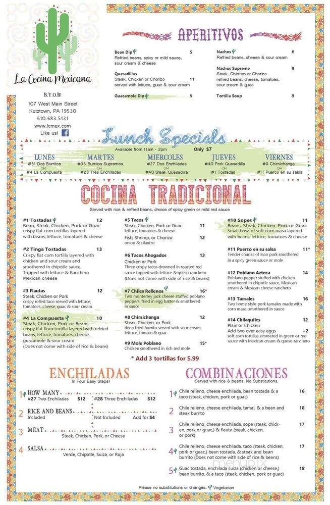 La Cocina Mexicana II - Kutztown, PA menu_pic