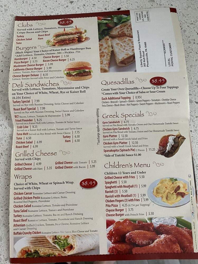 Libery Square Pizza & Restaurant - Phoenixville, PA menu_pic